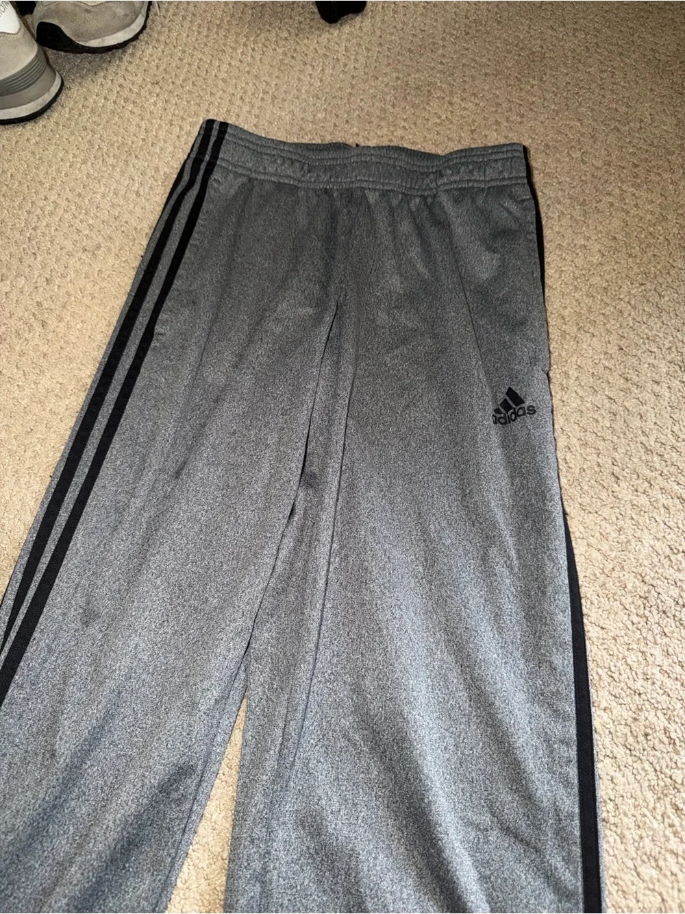 adidas Kids Gray Joggers with Black Side Stripes